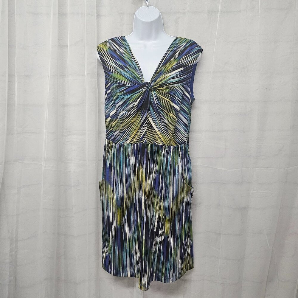 Rabbit Rabbit Rabbit Blue Green Abstract Striped Sleeveless Dress 10P - Picture 14 of 15
